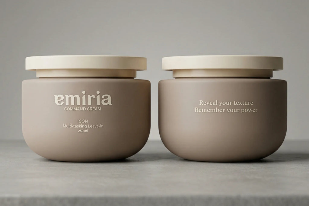 Two beige jars with white lids on a gray surface