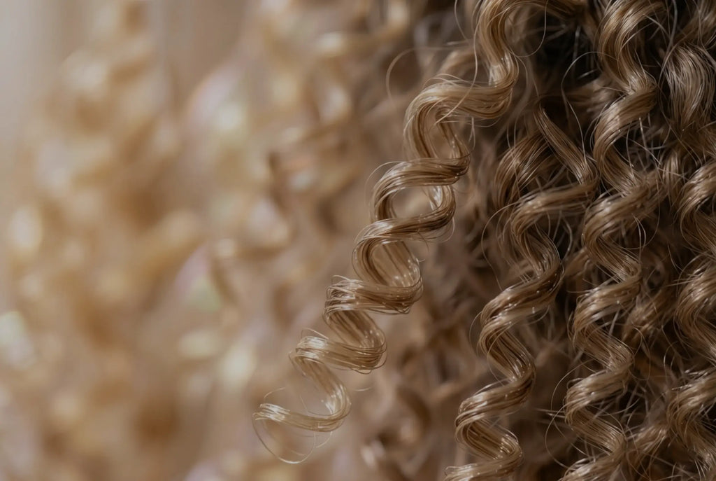 Close-up of curly hair with a blurred background